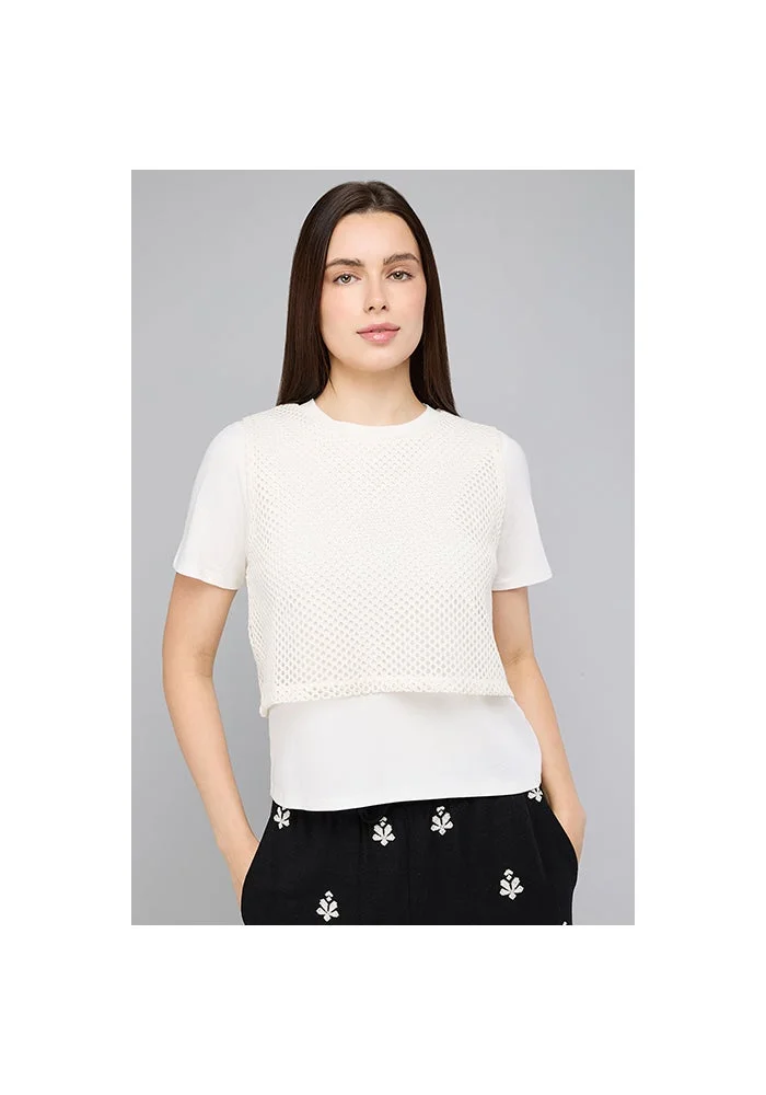 أر أند بي Solid T-Shirt with Crochet Top