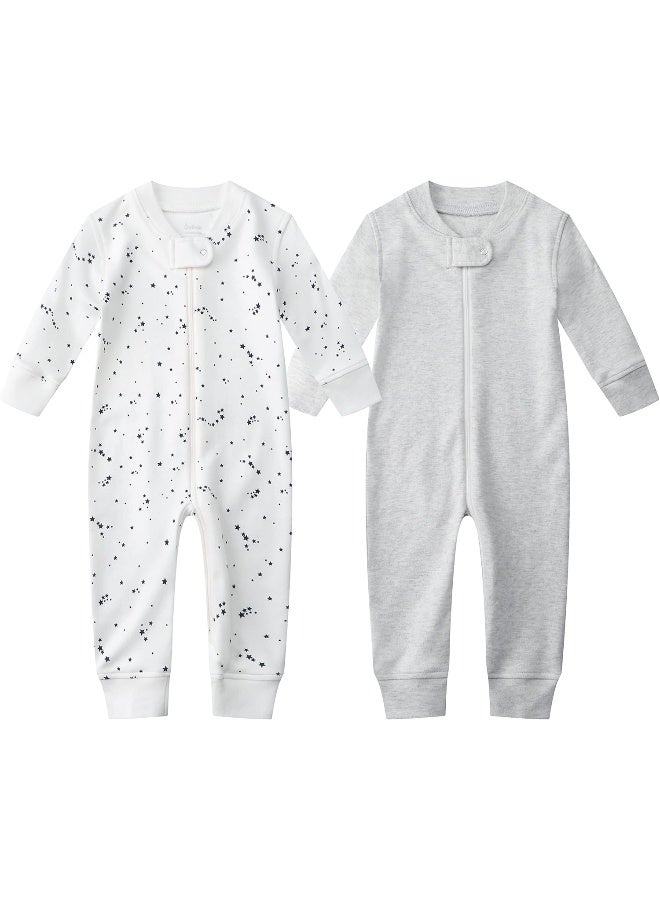 Owlivia Organic Cotton Baby Boy Girl Zip up Sleep N Play, Footless, Long Sleeve(12-18 Months, Gray Melange & Blue Star) - Image 1