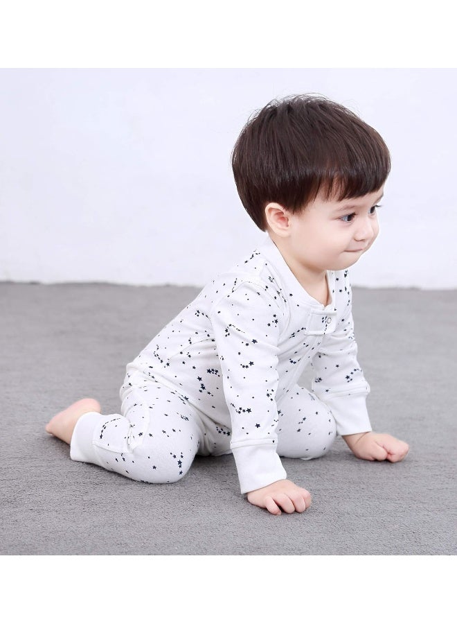 Owlivia Organic Cotton Baby Boy Girl Zip up Sleep N Play, Footless, Long Sleeve(12-18 Months, Gray Melange & Blue Star) - Image 3