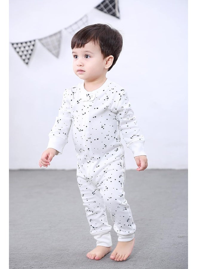 Owlivia Organic Cotton Baby Boy Girl Zip up Sleep N Play, Footless, Long Sleeve(12-18 Months, Gray Melange & Blue Star) - Image 2