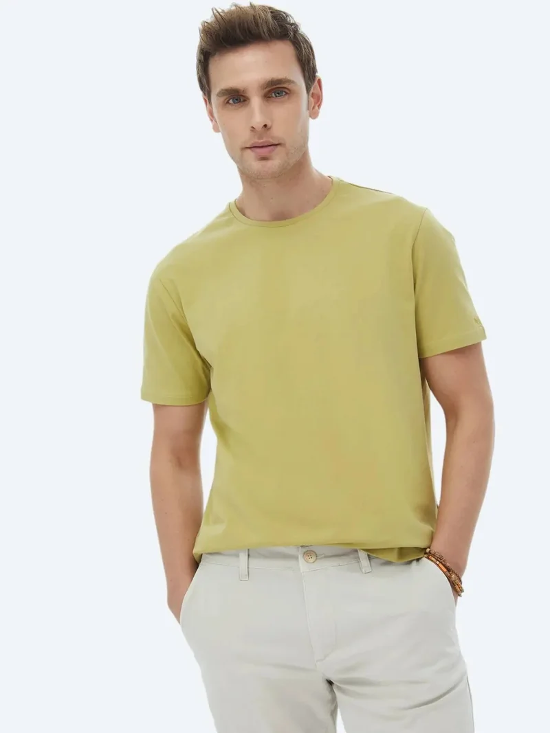 كيب تيشيرت قطني سادة برقبة دائرية بنقشة قالب الليمون