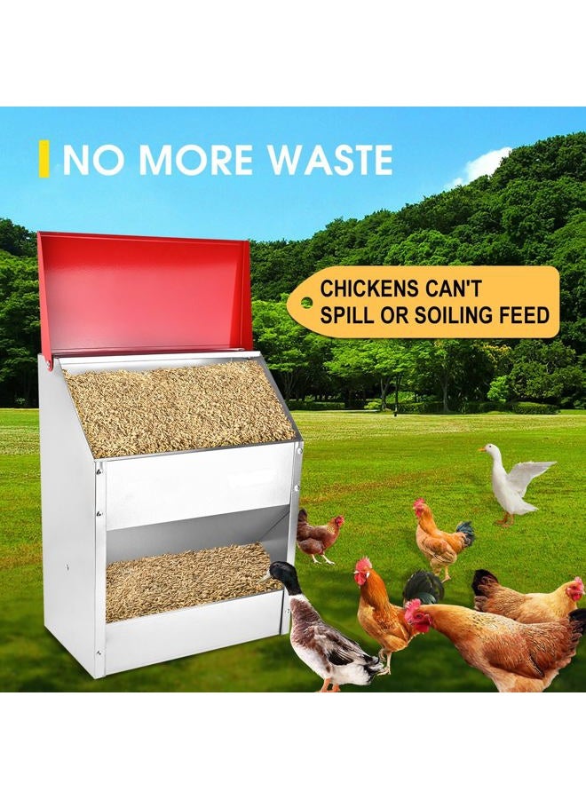 SHENGYI 11.5-55lbs Galvanized Chicken Feeder - Rat Proof Poultry Feeder with Lid Weatherproof Outdoor Coop Food Dispenser (50lbs 13.8x8.3x24.8in) - Image 5