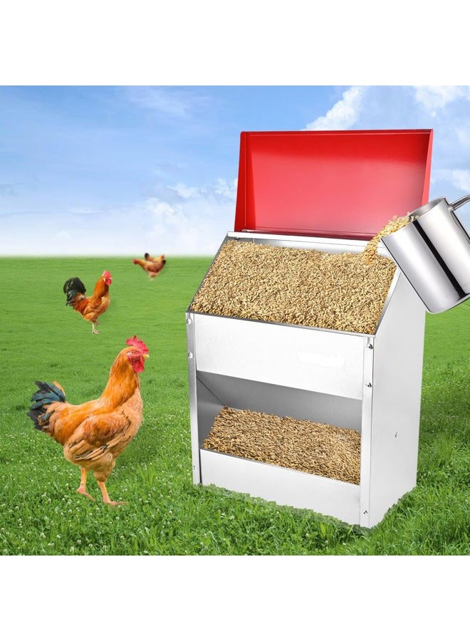 SHENGYI 11.5-55lbs Galvanized Chicken Feeder - Rat Proof Poultry Feeder with Lid Weatherproof Outdoor Coop Food Dispenser (50lbs 13.8x8.3x24.8in) - Image 1