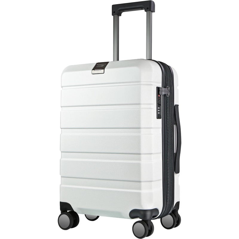 KROSER Hardside Expandable Carry On Luggage with Spinner Wheels & Built-in TSA Lock, Durable Suitcase Rolling Luggage with USB Port, Carry-On 20-Inch, White - Image 1