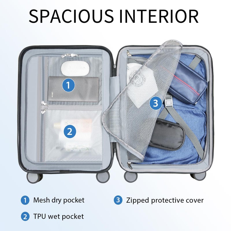 KROSER Hardside Expandable Carry On Luggage with Spinner Wheels & Built-in TSA Lock, Durable Suitcase Rolling Luggage with USB Port, Carry-On 20-Inch, White - Image 3