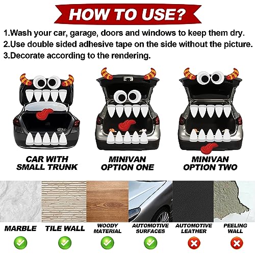 PARTYLOUD Trunk or Treat Car Decorations Kit, Halloween Cute Monster Face Trunk or Treat Kit Car Decorations for SUV, Outdoor Halloween Garage Door Decorations - Image 5