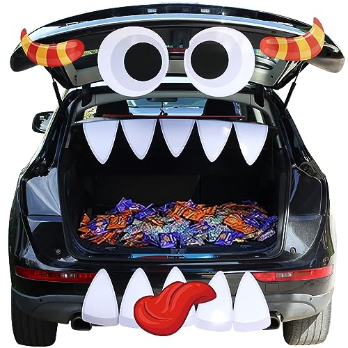 PARTYLOUD Trunk or Treat Car Decorations Kit, Halloween Cute Monster Face Trunk or Treat Kit Car Decorations for SUV, Outdoor Halloween Garage Door Decorations - Image 1