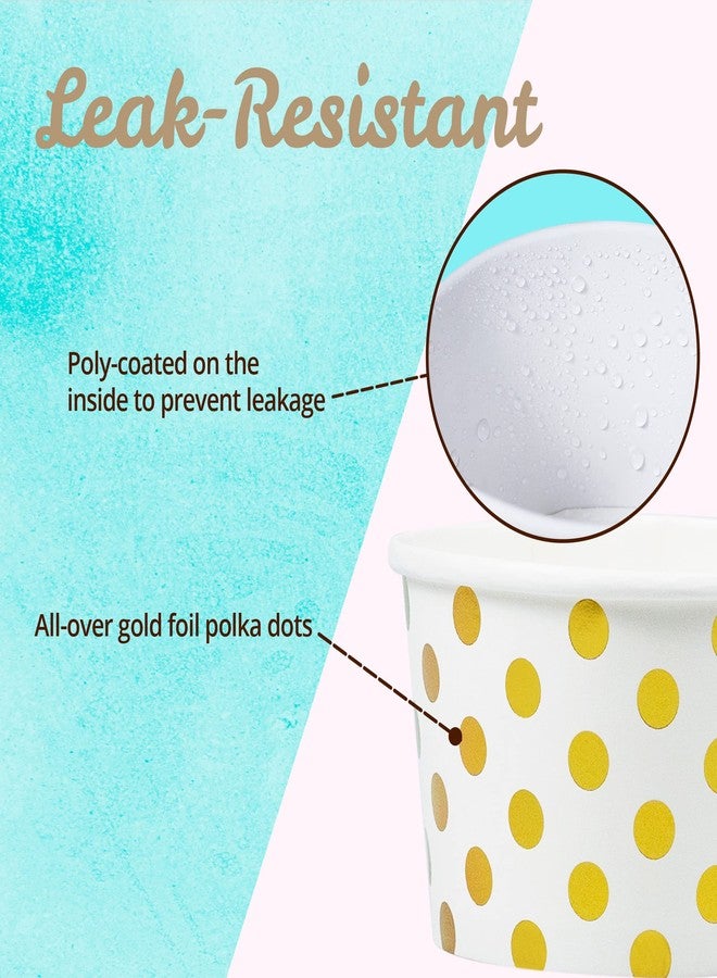 MATICAN Paper Ice Cream Cups, 50-Count 16-Oz Disposable Dessert Bowls for Hot or Cold Food, 16-Ounce Party Supplies Treat Cups for Sundae, Frozen Yogurt, Soup, Gold Foil Polka Dots - Image 4