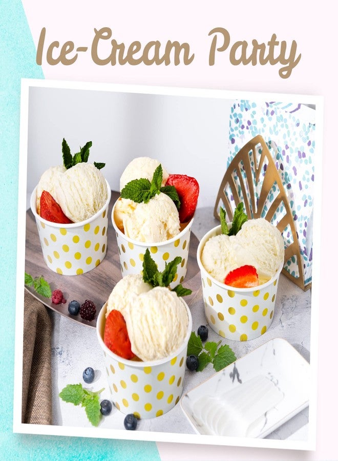 MATICAN Paper Ice Cream Cups, 50-Count 16-Oz Disposable Dessert Bowls for Hot or Cold Food, 16-Ounce Party Supplies Treat Cups for Sundae, Frozen Yogurt, Soup, Gold Foil Polka Dots - Image 2