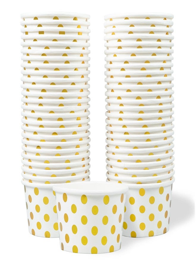 MATICAN Paper Ice Cream Cups, 50-Count 16-Oz Disposable Dessert Bowls for Hot or Cold Food, 16-Ounce Party Supplies Treat Cups for Sundae, Frozen Yogurt, Soup, Gold Foil Polka Dots - Image 1
