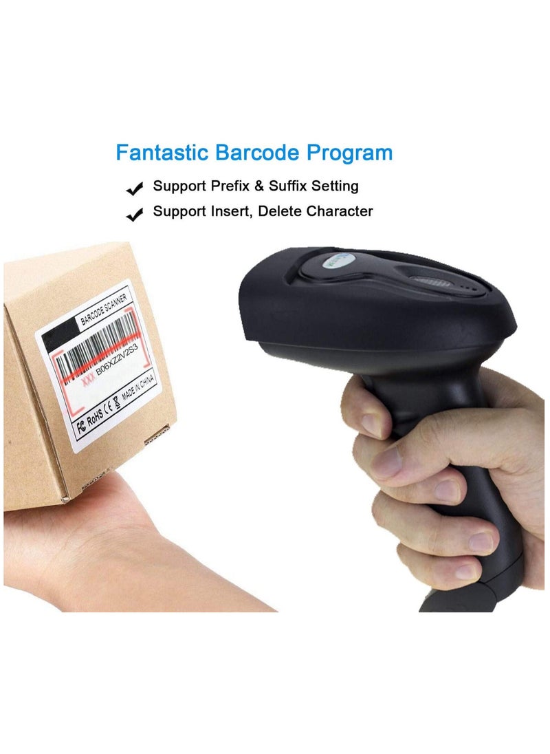 NtecH NEETUM Wireless Barcode Scanner (2.4GHz) Handheld Cordless Bar Code Reader/Scanner USB Rechargeable Wireless Wired For Laptop Computer POS System (Black)Rechargeable Wireless Wired For Laptop Co
