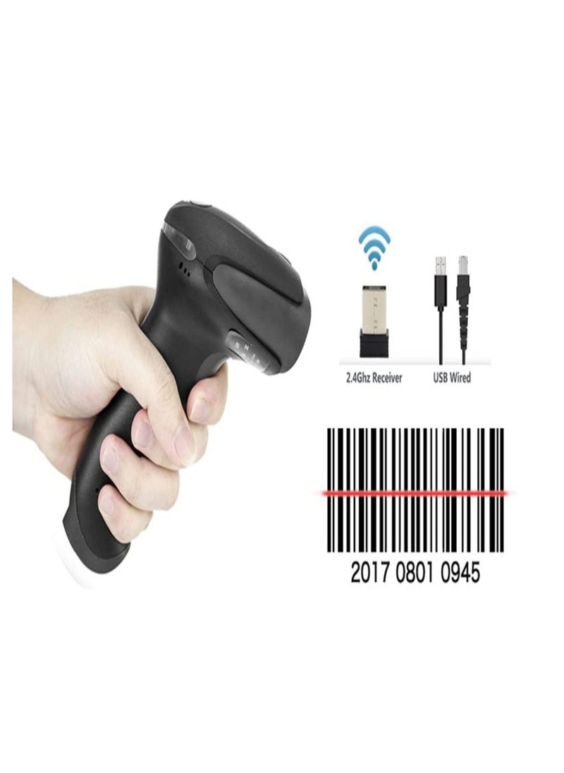 NtecH NEETUM Wireless Barcode Scanner (2.4GHz) Handheld Cordless Bar Code Reader/Scanner USB Rechargeable Wireless Wired For Laptop Computer POS System (Black)Rechargeable Wireless Wired For Laptop Co