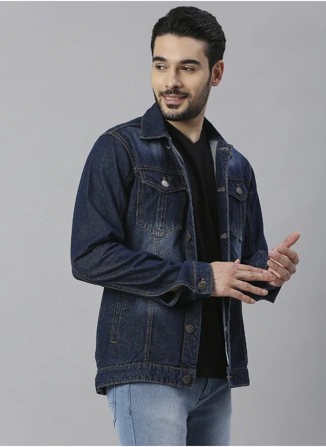 هاي ستار Men Blue Washed Denim Jacket
