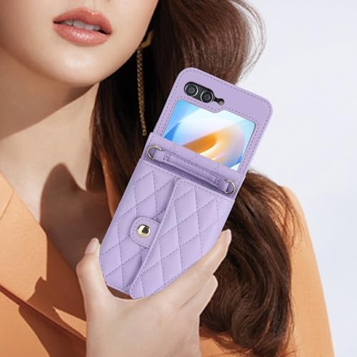 XIMAND for Samsung Galaxy Z Flip 6 Accordion Crossbody Wallet Case, 4 Card Slots, RFID Blocking, and Adjustable Strap - Stylish and Versatile Accessory for The Modern Chic Woman (Purple) - Image 3