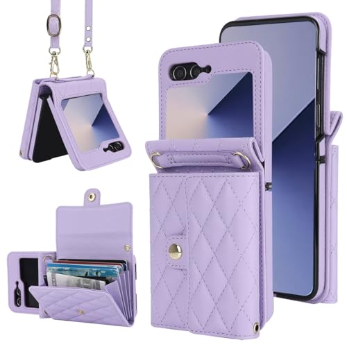 XIMAND for Samsung Galaxy Z Flip 6 Accordion Crossbody Wallet Case, 4 Card Slots, RFID Blocking, and Adjustable Strap - Stylish and Versatile Accessory for The Modern Chic Woman (Purple) - Image 1