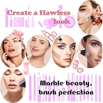 Makeup Brush Set 10Piece Marble Design Professional Brushes for Foundation Powder Blush Blending and Eyeshadow Black - Image 3