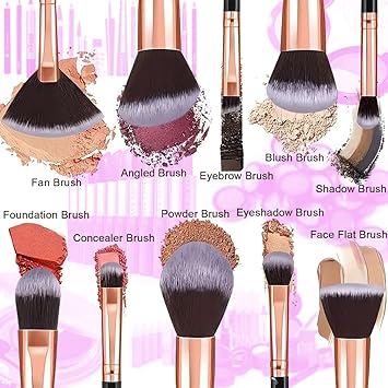 Makeup Brush Set 10Piece Marble Design Professional Brushes for Foundation Powder Blush Blending and Eyeshadow Black - Image 2