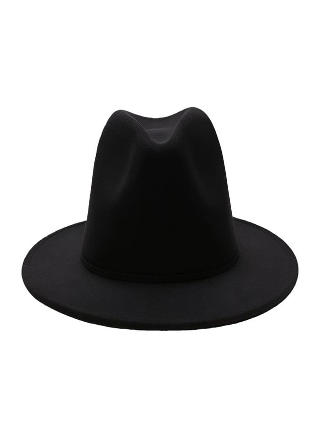 TUPWEL Women's Black Elegant Wide Brim Fedora Flat Panama Hat Cap - Image 1