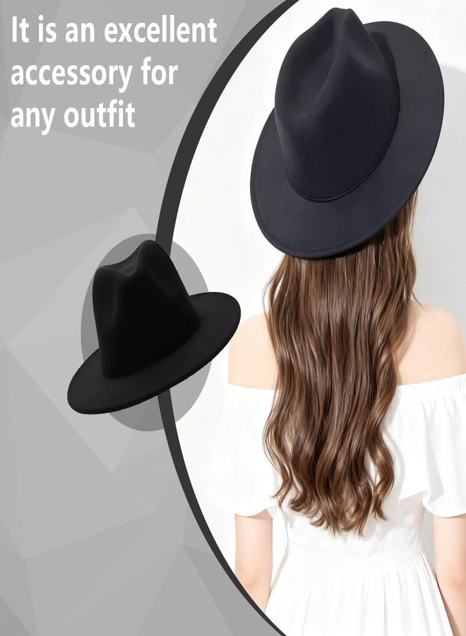 TUPWEL Women's Black Elegant Wide Brim Fedora Flat Panama Hat Cap - Image 3