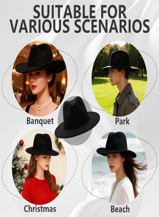 TUPWEL Women's Black Elegant Wide Brim Fedora Flat Panama Hat Cap - Image 5