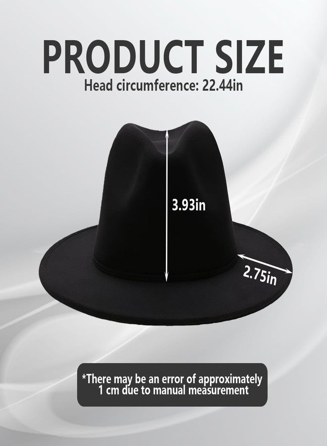 TUPWEL Women's Black Elegant Wide Brim Fedora Flat Panama Hat Cap - Image 2