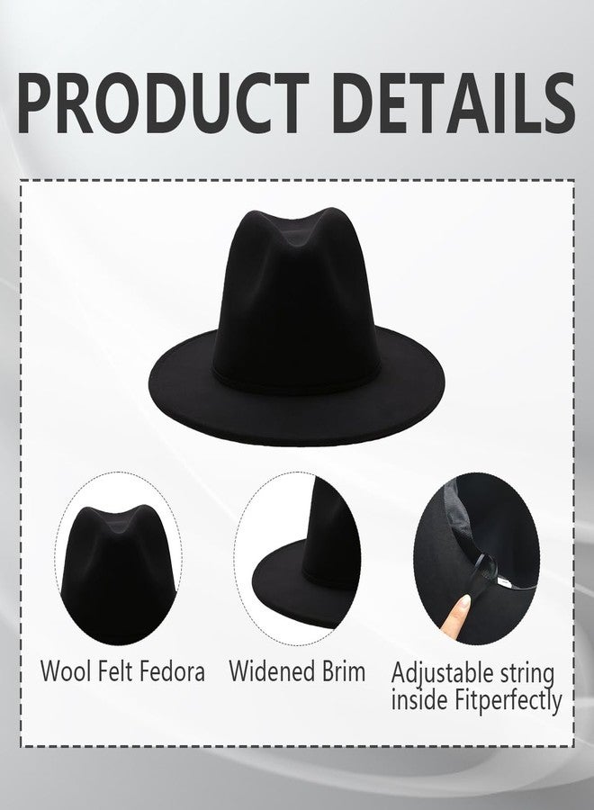 TUPWEL Women's Black Elegant Wide Brim Fedora Flat Panama Hat Cap - Image 4