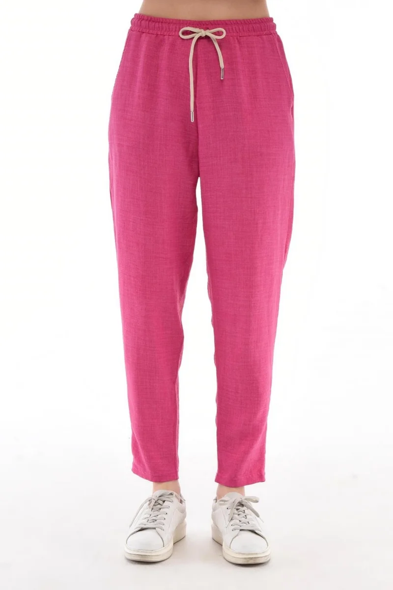Cedy Denim Women's Synthetic Linen High Waist Elastic Skinny Leg Mom Pants C611