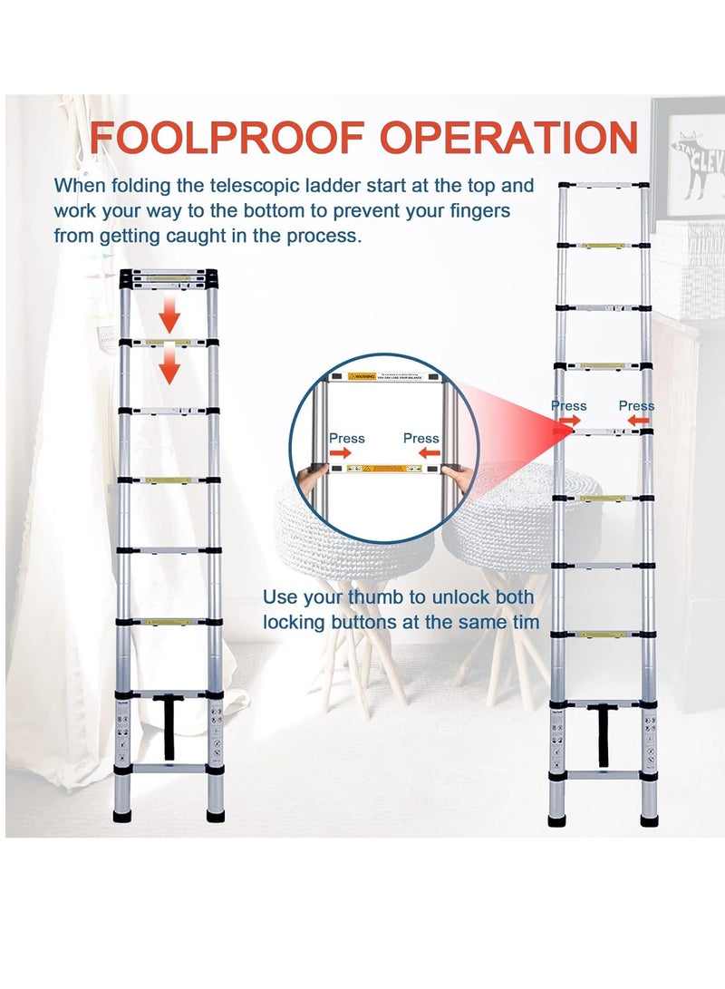 "Telescopic Ladder 2.9M/9.5FT Multi-Purpose Aluminium Extendable Ladders, Adjustable Height Loft Ladder, Portable Sturdy Folding Ladder for Window Replacement, Roof Repair" - Image 3