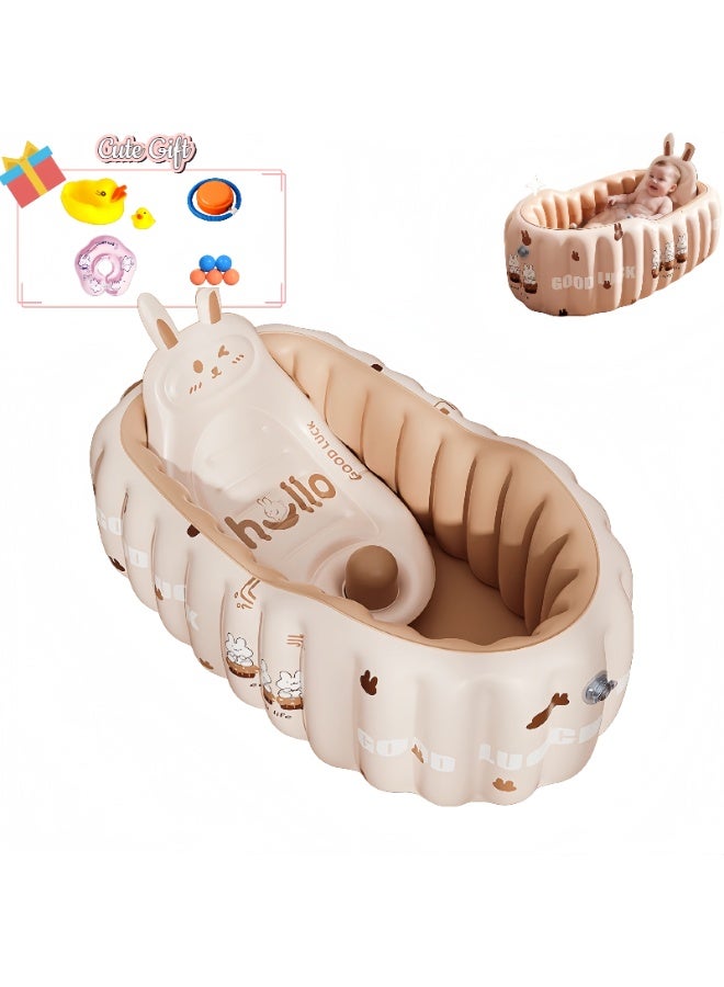 LBMT حوض استحمام قابل للنفخ للأطفال،ودعم ظهر قابل للطي لحمام الأطفال، وحوض استحمام محمول للسفر لحديثي الولادة مع فتحة تصريف/مضخة هواء/وسادة حمام/حلقة رقبة أرنب حلوة مقاس 9.5 سم وألعاب لطيفة، وأحواض استحمام أطفال قابلة للطي للرضع والأطفال الصغار (أرنب كوكو) - Image 1