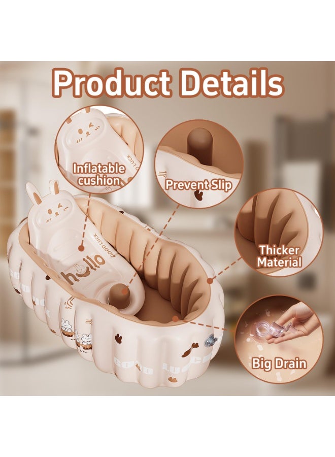 LBMT حوض استحمام قابل للنفخ للأطفال،ودعم ظهر قابل للطي لحمام الأطفال، وحوض استحمام محمول للسفر لحديثي الولادة مع فتحة تصريف/مضخة هواء/وسادة حمام/حلقة رقبة أرنب حلوة مقاس 9.5 سم وألعاب لطيفة، وأحواض استحمام أطفال قابلة للطي للرضع والأطفال الصغار (أرنب كوكو) - Image 5