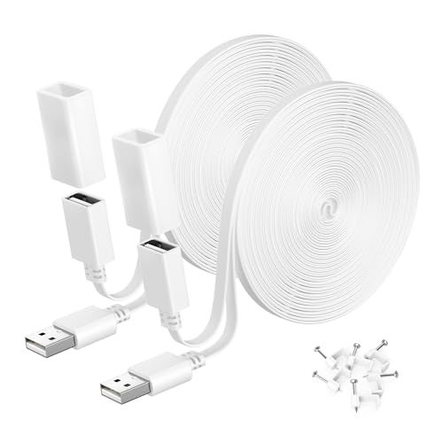 Itramax USB Extension Cable White Flat 10FT 2Pack Compatible with WYZE Cam V4 V3 V2,OG,USB Extender Wire Long Cord for Google Nest Camera,Ring,Blink Mini 2,XT,Outdoor Indoor Weatherproof Power Cable - Image 1