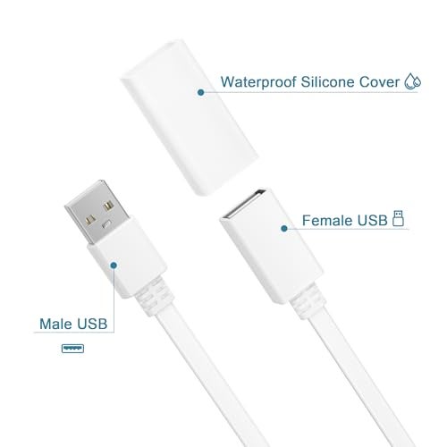 Itramax USB Extension Cable White Flat 10FT 2Pack Compatible with WYZE Cam V4 V3 V2,OG,USB Extender Wire Long Cord for Google Nest Camera,Ring,Blink Mini 2,XT,Outdoor Indoor Weatherproof Power Cable - Image 3