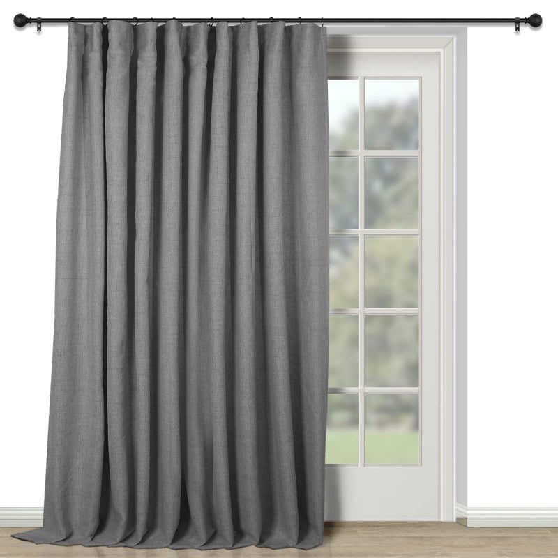 INOVADAY Thermal Sliding Door Curtains 100% Blackout Extra Wide Patio Door Curtains Linen Textured Farmhouse Sliding Glass Door Curtain Drapes (1 Panel  W100 x L84  Dark Grey) - Image 1