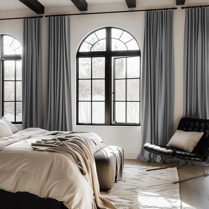 INOVADAY Thermal Sliding Door Curtains 100% Blackout Extra Wide Patio Door Curtains Linen Textured Farmhouse Sliding Glass Door Curtain Drapes (1 Panel  W100 x L84  Dark Grey) - Image 2