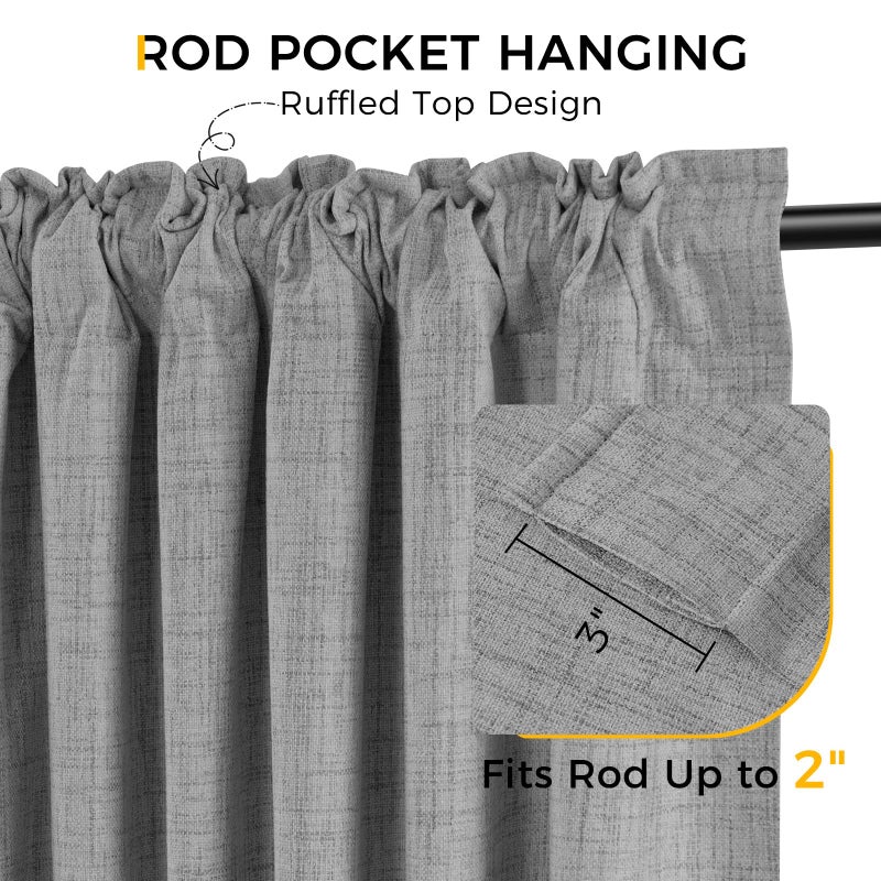 INOVADAY Thermal Sliding Door Curtains 100% Blackout Extra Wide Patio Door Curtains Linen Textured Farmhouse Sliding Glass Door Curtain Drapes (1 Panel  W100 x L84  Dark Grey) - Image 5