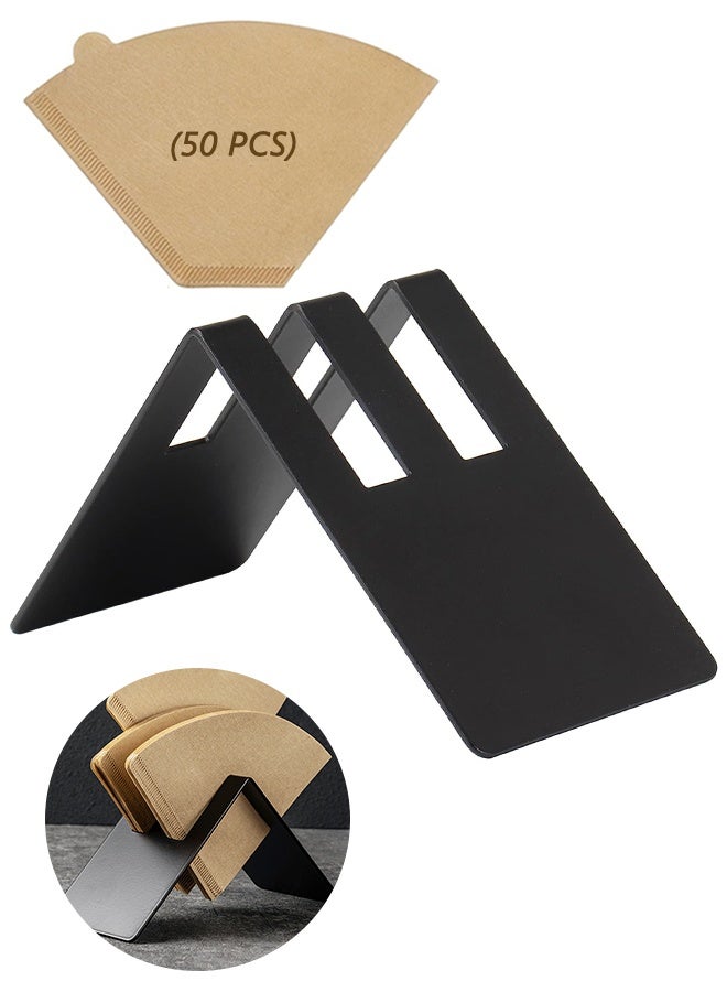 Coffee Filter Holder,50 disposable coffee paper filters are included Black Coffee Filter Holders for Counter Filter Holder with Stainless Steel Material,Coffee Filter Storage - Image 1