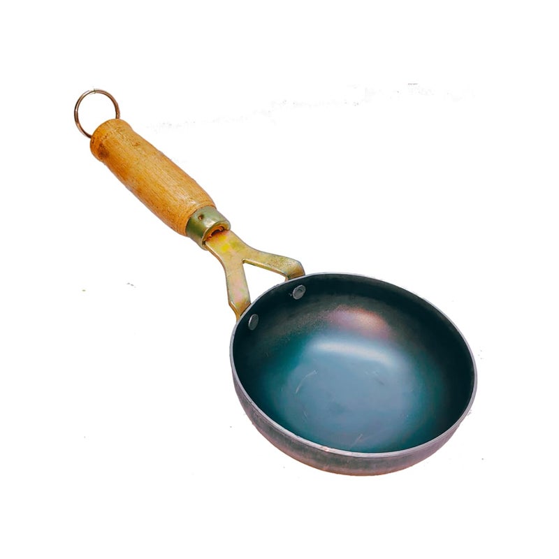 HIMAVAT Pre-Seasoned Metal Iron Tadka Pan with Wooden Handle 13 cm Dia 100% Toxin-Free, Muttai karandi Omelette karandi Omelette pan Naturally Non-Stick, Long Lasting (2) - Image 1
