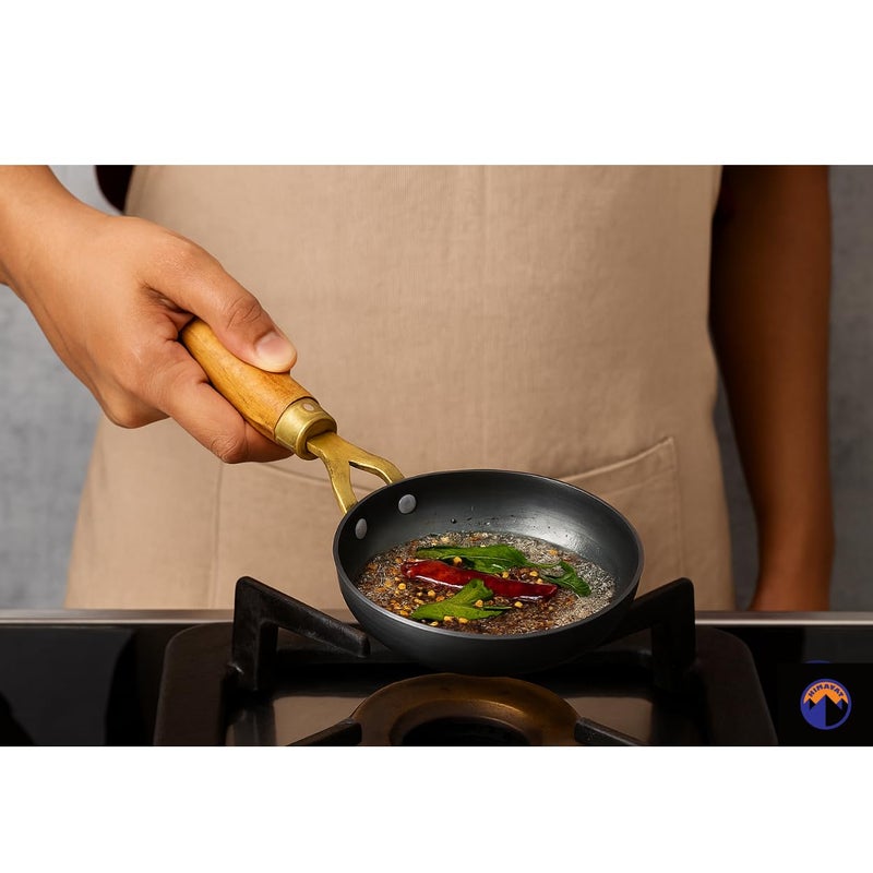 HIMAVAT Pre-Seasoned Metal Iron Tadka Pan with Wooden Handle 13 cm Dia 100% Toxin-Free, Muttai karandi Omelette karandi Omelette pan Naturally Non-Stick, Long Lasting (2) - Image 2