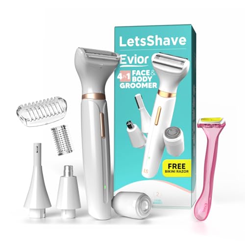 Letsshave Evior 4-in-1 Face & Body Trimmer for Women | Skin-Safe Trimmer for Woman Private Part, Bikini Line, Sensitive Areas, Facial Hair & Eyebrows | Gentle Trimmer for Women all in one | with Bikini Razor - Image 1