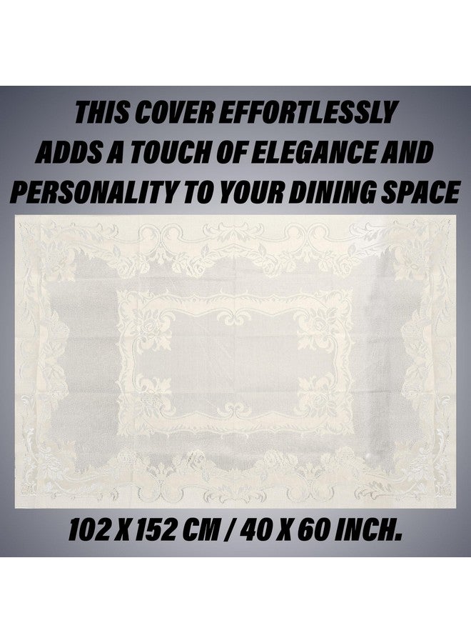 Kuber Industries Center Table Cover | Cotton Table Cloth Cover | 4-Seater Table Cloth | Self Gulmohar Vila Table Cover | Table Protector | Table Cover for Center Table | 40x60 Inch | Cream - Image 3