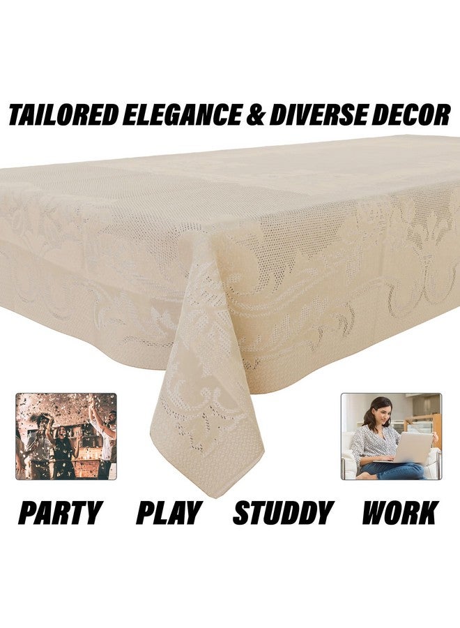 Kuber Industries Center Table Cover | Cotton Table Cloth Cover | 4-Seater Table Cloth | Self Gulmohar Vila Table Cover | Table Protector | Table Cover for Center Table | 40x60 Inch | Cream - Image 4