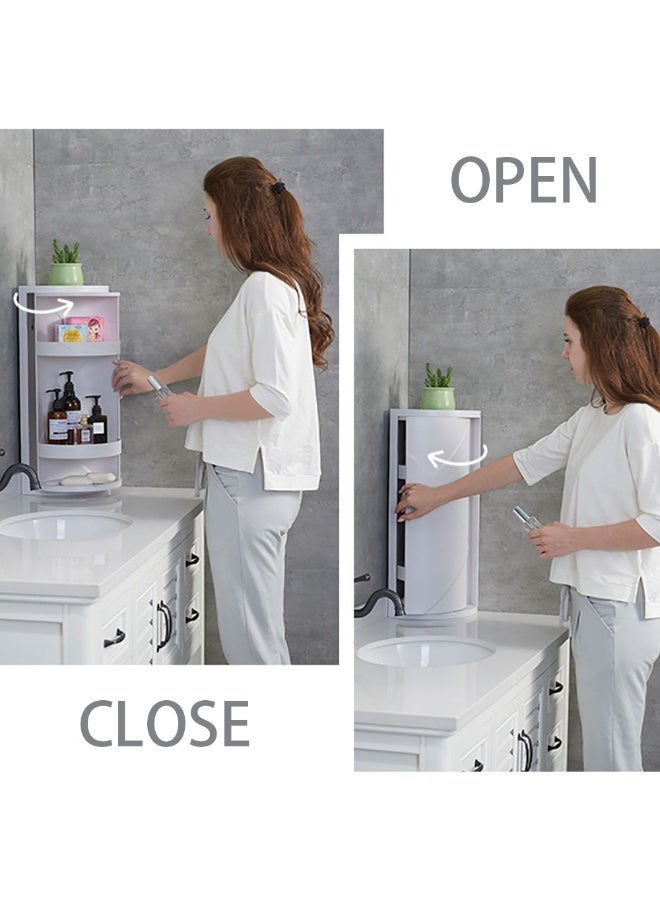Bathroom Corner Shelf Wall Mounted Storage Cabinet 360° Rotating Locker Triangle Storage Rack for Bathroom Kitchen Countertop Organizer (White) - Image 5