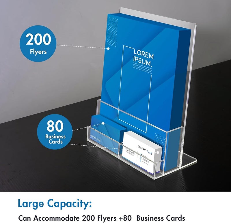 Rarapop A4 Acrylic Leaflet Holder with Business Card Holder, 2 Pack Clear Flyer Holder Countertop Brochure Display Stand for Magazine, Pamphlet, Booklets, Menu, Journals, Business Card (A4) - Image 2
