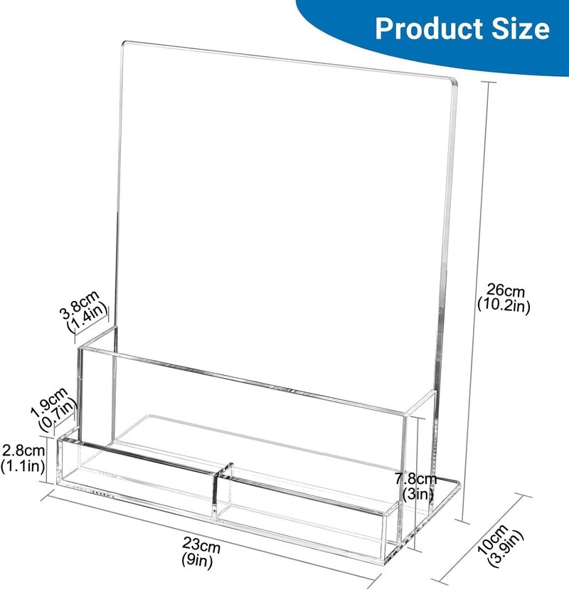 Rarapop A4 Acrylic Leaflet Holder with Business Card Holder, 2 Pack Clear Flyer Holder Countertop Brochure Display Stand for Magazine, Pamphlet, Booklets, Menu, Journals, Business Card (A4) - Image 3