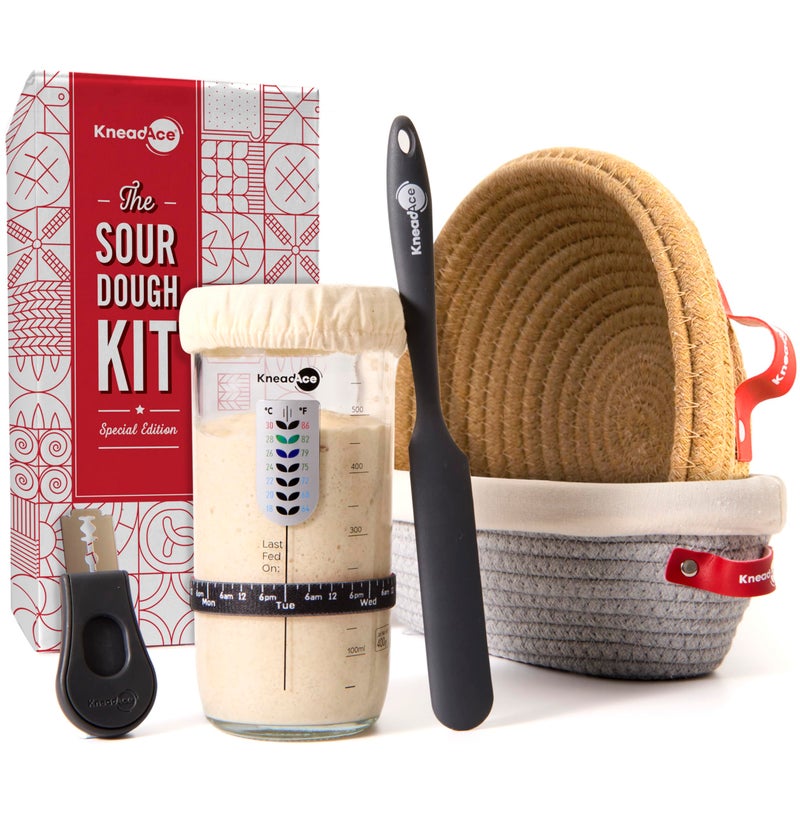 Kneadace Complete Sourdough Starter Kit  24Oz Sourdough Starter Jar  Cotton Rope Proofing Baskets Bannetons  Bread Lame For Scoring  Perfect As Sourdough Bread Baking Supplies & Gifts For Bakers - Image 1