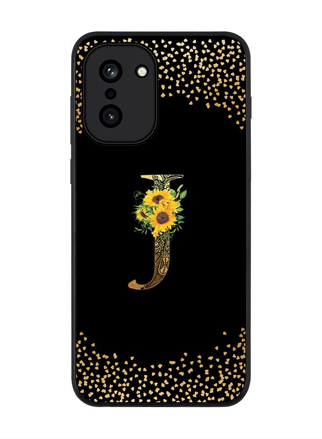 For OnePlus 15R Case,Slim fit Camera Protection, Shockproof Thin Phone cover  - Custom Floral Monogram - J ( Black )