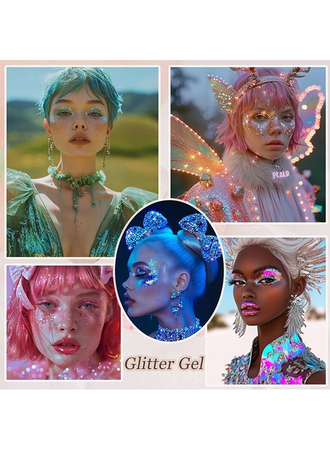 Fit Colors بريق للجسم والوجه، جل بريق للشعر، طلاء وجه بالترتر، إكسسوارات حفلات المغنين ومهرجانات الموسيقى والرقص، جل بريق وجه حورية البحر، طلاء وجه بالترتر بريق رقم 03# وردي - Image 3