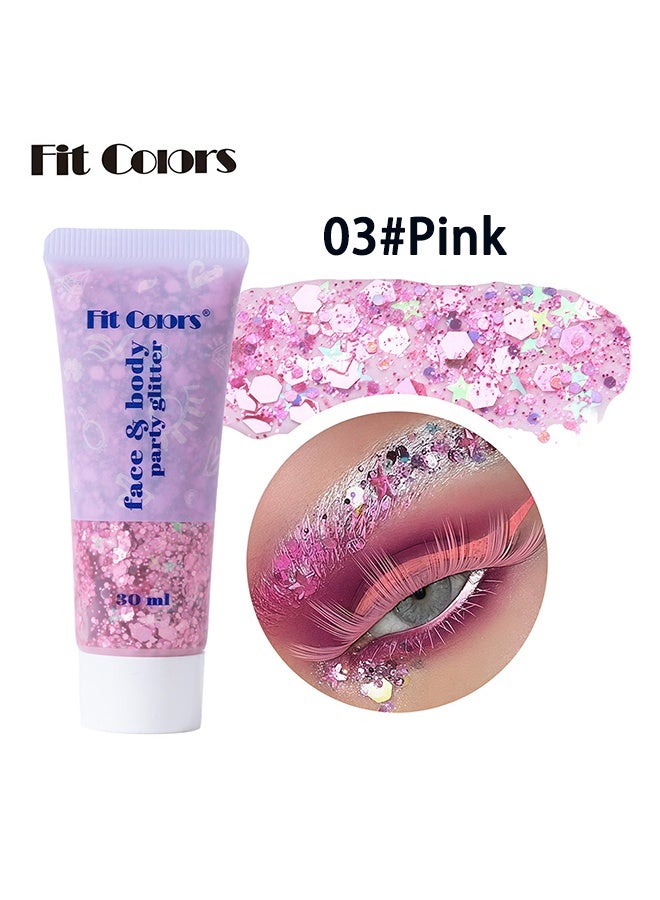 Fit Colors بريق للجسم والوجه، جل بريق للشعر، طلاء وجه بالترتر، إكسسوارات حفلات المغنين ومهرجانات الموسيقى والرقص، جل بريق وجه حورية البحر، طلاء وجه بالترتر بريق رقم 03# وردي - Image 2