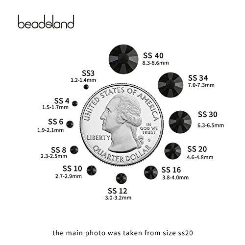 beadsland Flat Back Crystal Rhinestones Round Gems, Black (2.7-2.8mm) SS10/1440pcs - Image 3