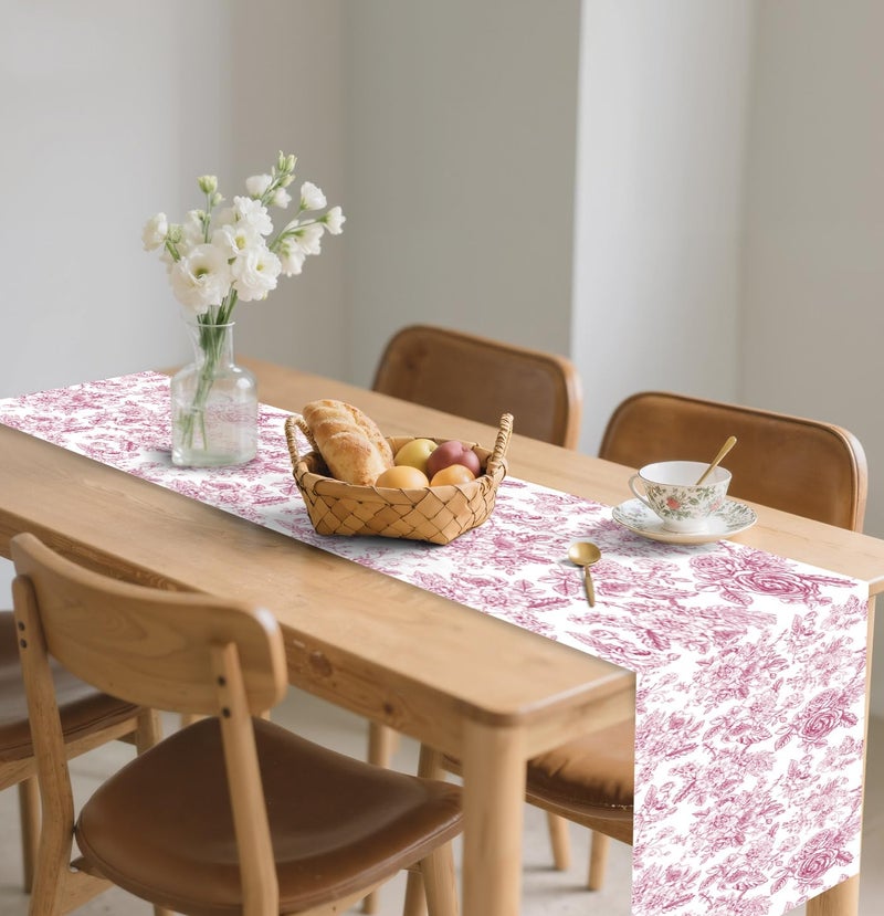 MUNILAIL 6 PCS Pink Floral Table Runner 14 x 108 Plastic Flower Table Runner for Party Birthday Baby Shower Bridal Shower Wedding Disposable Table Runners - Image 5